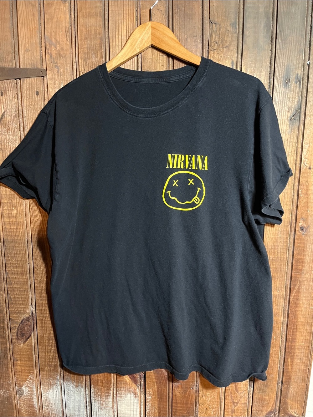 NIRVANA Black Short Sleeve Tee with Yellow Smiley Logo